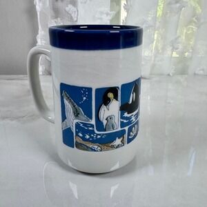 Otagiri Sea Life Embossed Mug Tall Otter Whale Penguin Seal Vintage Japan Crazed
